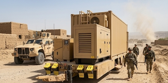 GMT-099 trailer deployed in forward operating area with JLTV tactical vehicles